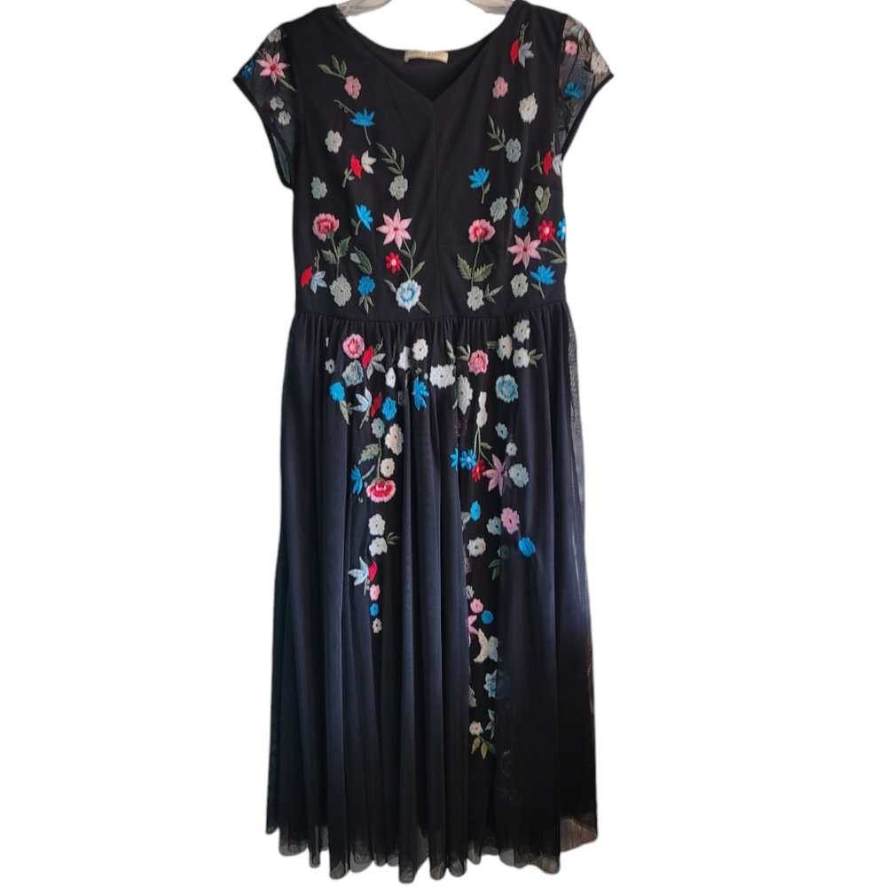 Wayward Fancies Floral Embroidery Sheer Tulle Dress